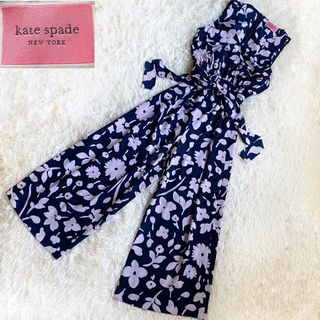 ケイトスペードニューヨーク(kate spade new york)のケイトスペードニューヨーク　花柄　オールインワンパンツ　ウエストリボン　S(オールインワン)