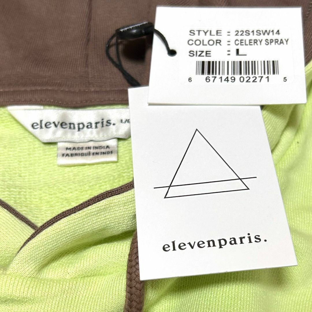 ELEVEN PARIS(イレブンパリ)の新品　Lサイズ　イレブンパリ　プリント パーカー　フーディ　セロリ グリーン メンズのトップス(パーカー)の商品写真