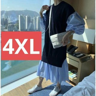 フォロー割　4XL チュニック　ストライプ　体型カバー　マタニティ　ニット　韓国(チュニック)