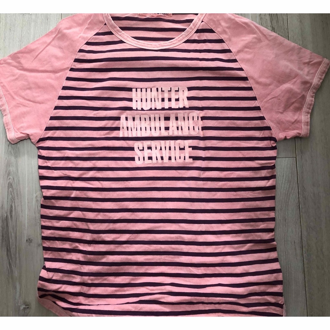 ボーダー切替半袖Tシャツピンク レディースのトップス(Tシャツ(半袖/袖なし))の商品写真