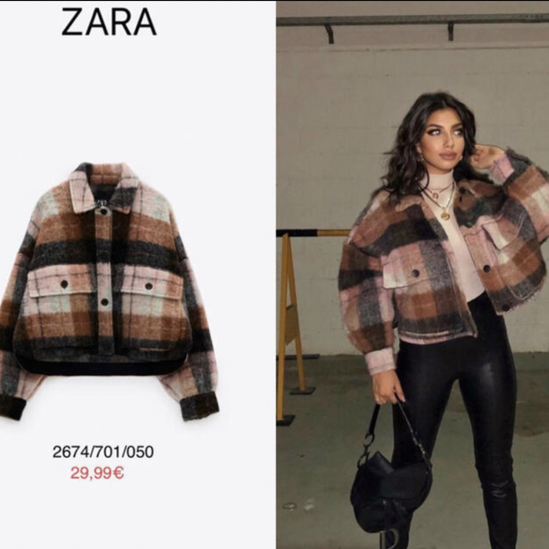 ZARA(ザラ)の【ZARA】ザラ クロップド丈チェック柄ジャケット レディースのジャケット/アウター(ブルゾン)の商品写真