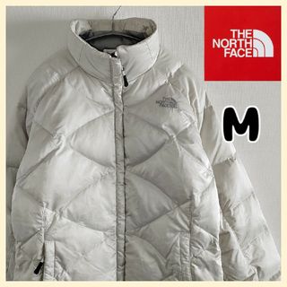 ザノースフェイス(THE NORTH FACE)のノースフェイス　フルジップ　ダウンジャケット　白系　Mサイズ　US古着　グース(ダウンジャケット)