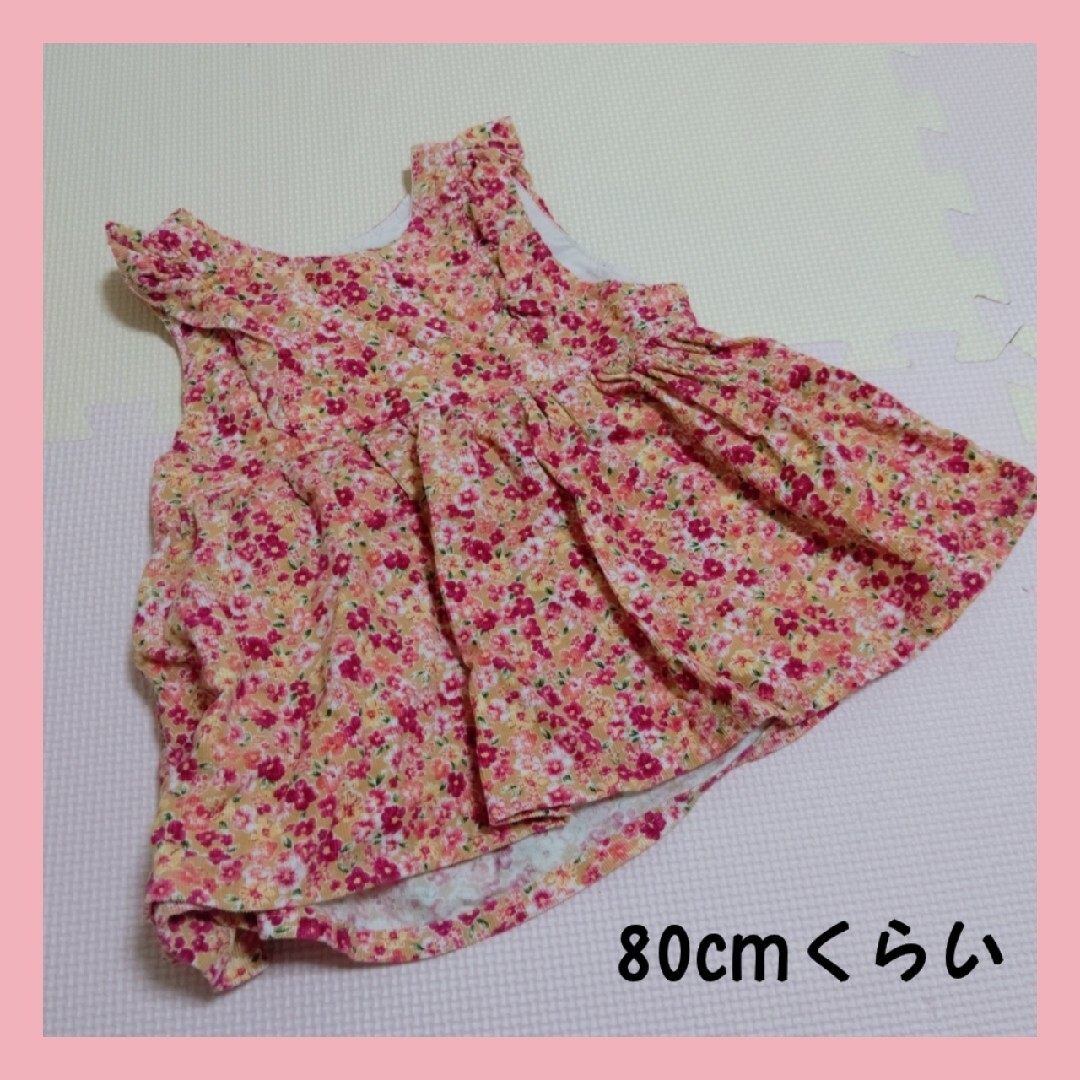 ⑤80cmくらい 花柄ワンピース　コーデュロイ生地 キッズ/ベビー/マタニティのベビー服(~85cm)(ワンピース)の商品写真