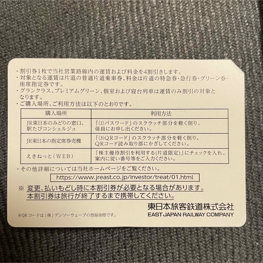 JR東日本 株主優待券［1枚］/4割引券/2024年6月30日迄/株主サービス券 チケットの乗車券/交通券(鉄道乗車券)の商品写真