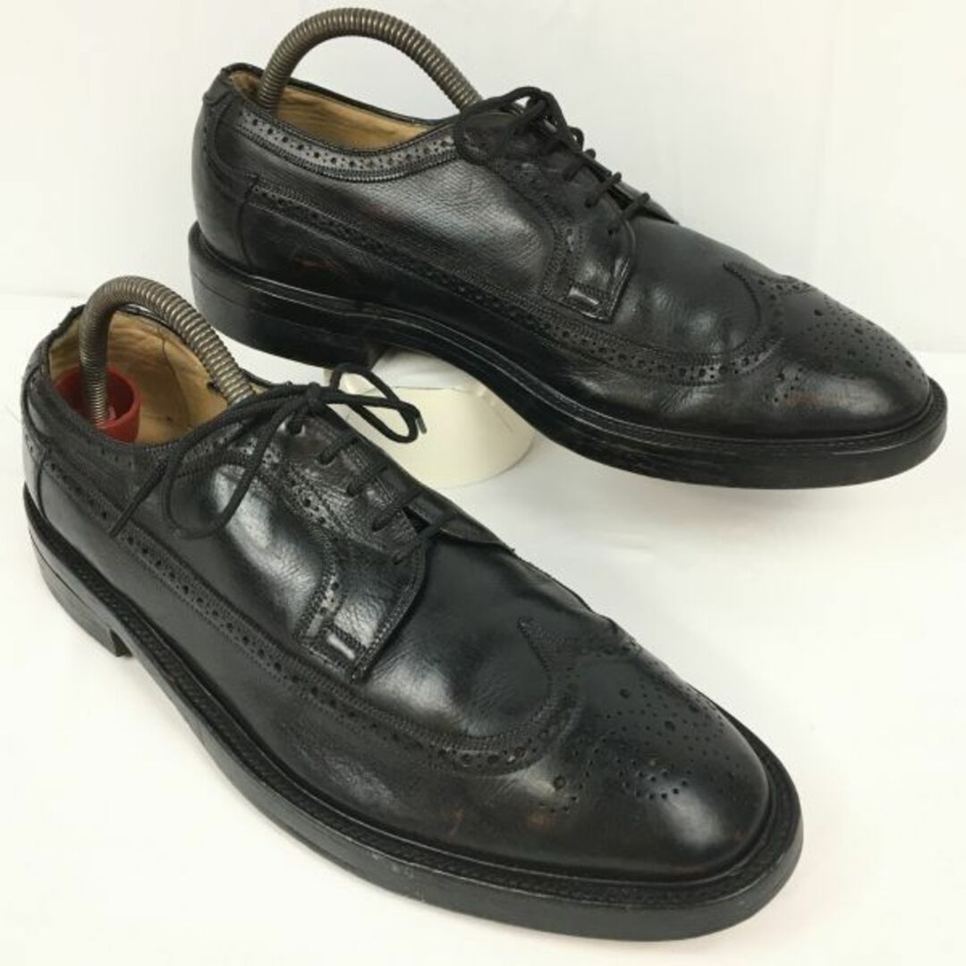 BAZZBERGgt80s以前?ビンテージ/Vintage タグ　NUNN BUSH/ナンブッシュ　ロングウイングチップ　アメリカンブローグ〈黒/BLACK/ブラック〉9.5E/27.0-27.5程度/メンズ/菅NO.WZA-430 #BUZZBERG　-WZA-430-5th