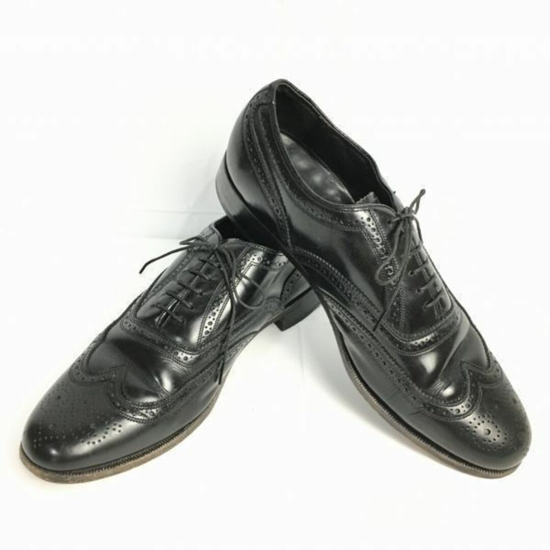 85年製?ビンテージ/Vintage 　フローシャイム/FRORSHEIM　フルブローグ　ウイングチップ〈黒/BLACK/ブラック〉size8.5D　26.0-26.5/メンズ/菅NO.WZD-121 #BUZZBERG　-WZD-121-5thBAZZBERGgt