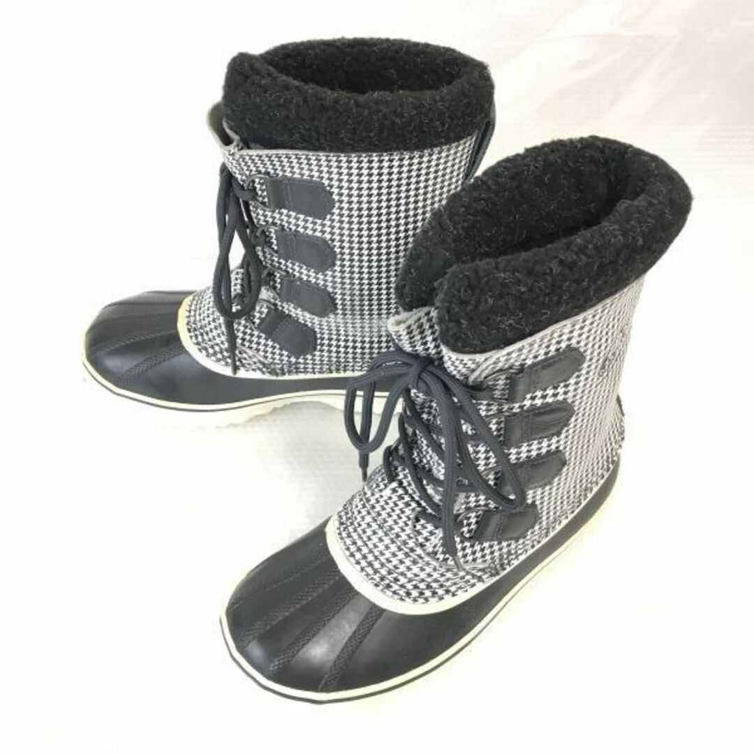 カナダ老舗★ソレル/SOREL★本革/スノーブーツ【22.5/黒×白/black×white/千鳥格子】インナー付き/雪作業/防水◆pWB87-6 #BUZZBERG　-pWB87-6-5th225総丈