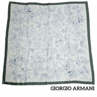 ジョルジオアルマーニ(Giorgio Armani)の【極美品】GIORGIO ARMANI スカーフ 87×85 花  灰色 松葉色(バンダナ/スカーフ)