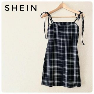 シーイン(SHEIN)の極美品‼SHEINシーイン　ノットショルダー　格子柄　ドレス　ミニ丈ワンピ　М(ミニワンピース)