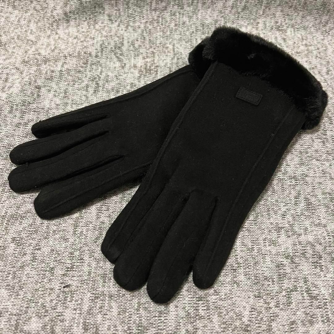 手袋 レディース ブラック ボア スマホ対応 可愛い タッチパネル 秋冬 韓国 レディースのファッション小物(手袋)の商品写真