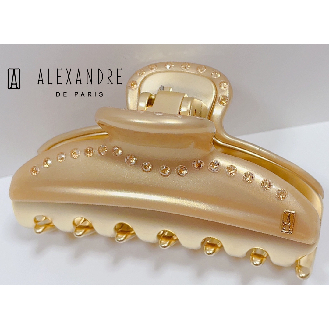 Alexandre de Paris(アレクサンドルドゥパリ)のアレクサンドルドゥパリ　M クリップ　ゴールド　2列スワロフスキー レディースのヘアアクセサリー(バレッタ/ヘアクリップ)の商品写真