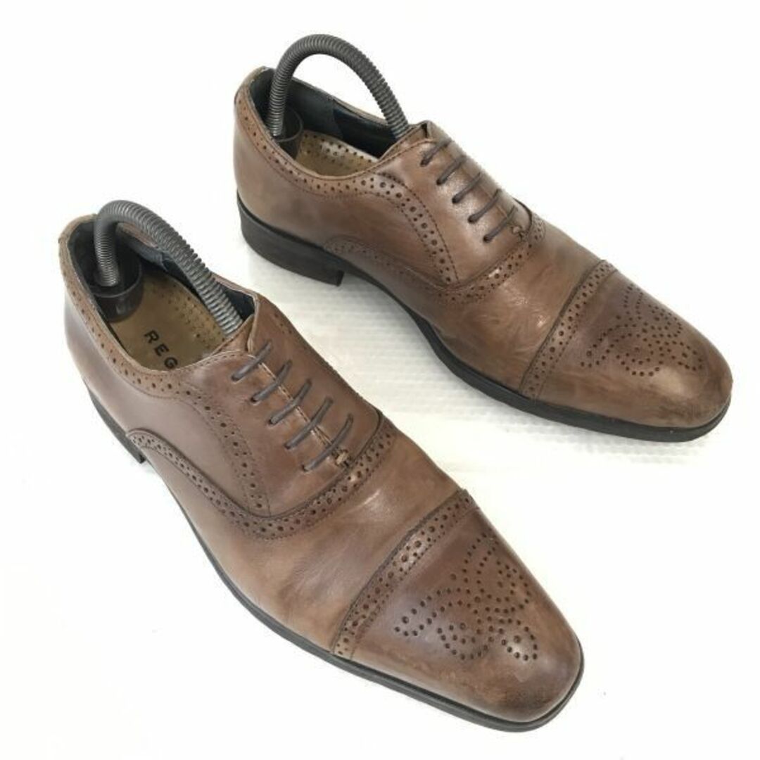 リーガル/REGAL★本革/セミブローグ/ストレートチップ【25.0/茶/BROWN】ビジネス/dress shoes◆bF-114 #BUZZBERG　-bF-114-5th状態ランク