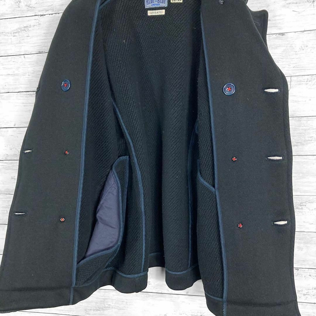BLUE BLUE(ブルーブルー)のブルーブルー 薔薇ボタン デニム切替スウェットピーコート 異素材 クレイジー メンズのジャケット/アウター(ピーコート)の商品写真