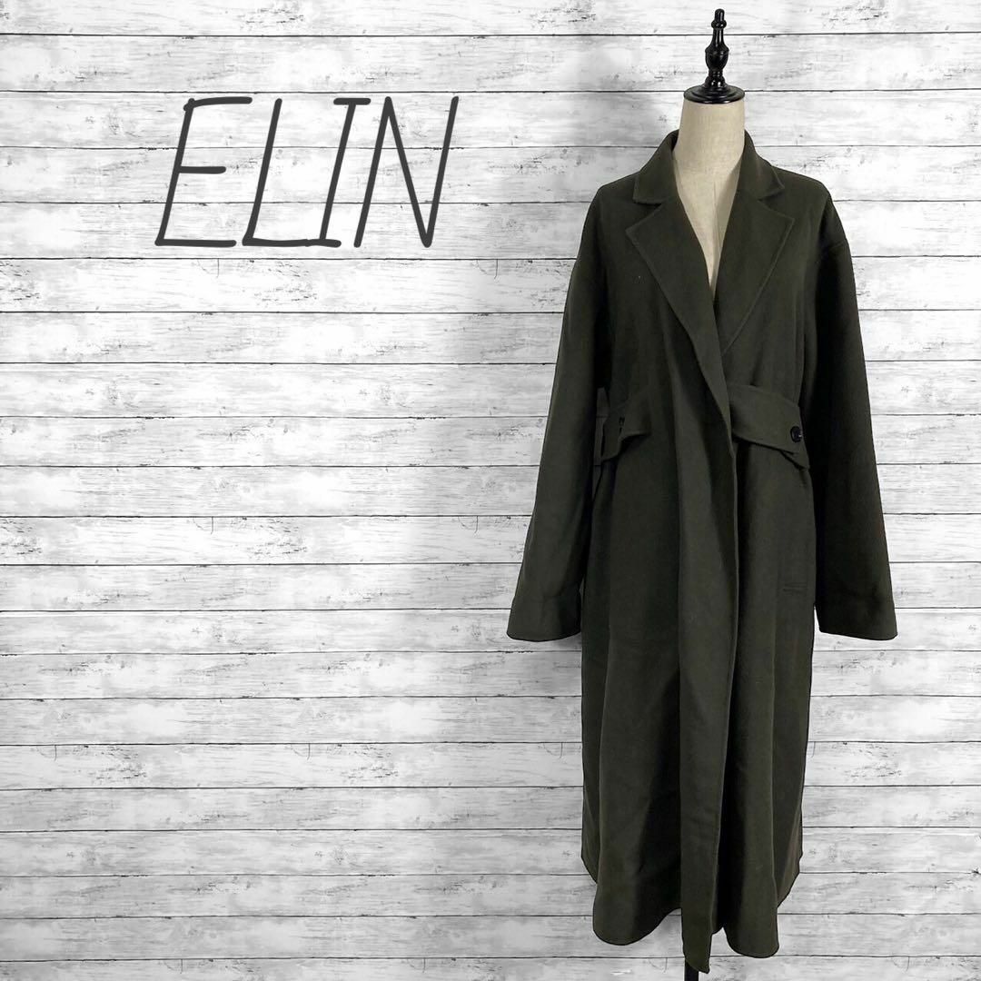 ELIN(エリン)のエリン ウールチェスターコート　ステンカラーコート オリーブグリーン レディースのジャケット/アウター(チェスターコート)の商品写真