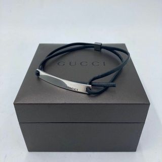 グッチ(Gucci)のグッチ プレート レザーブレスレット イタリア製 シルバー925 メンズ(ブレスレット)