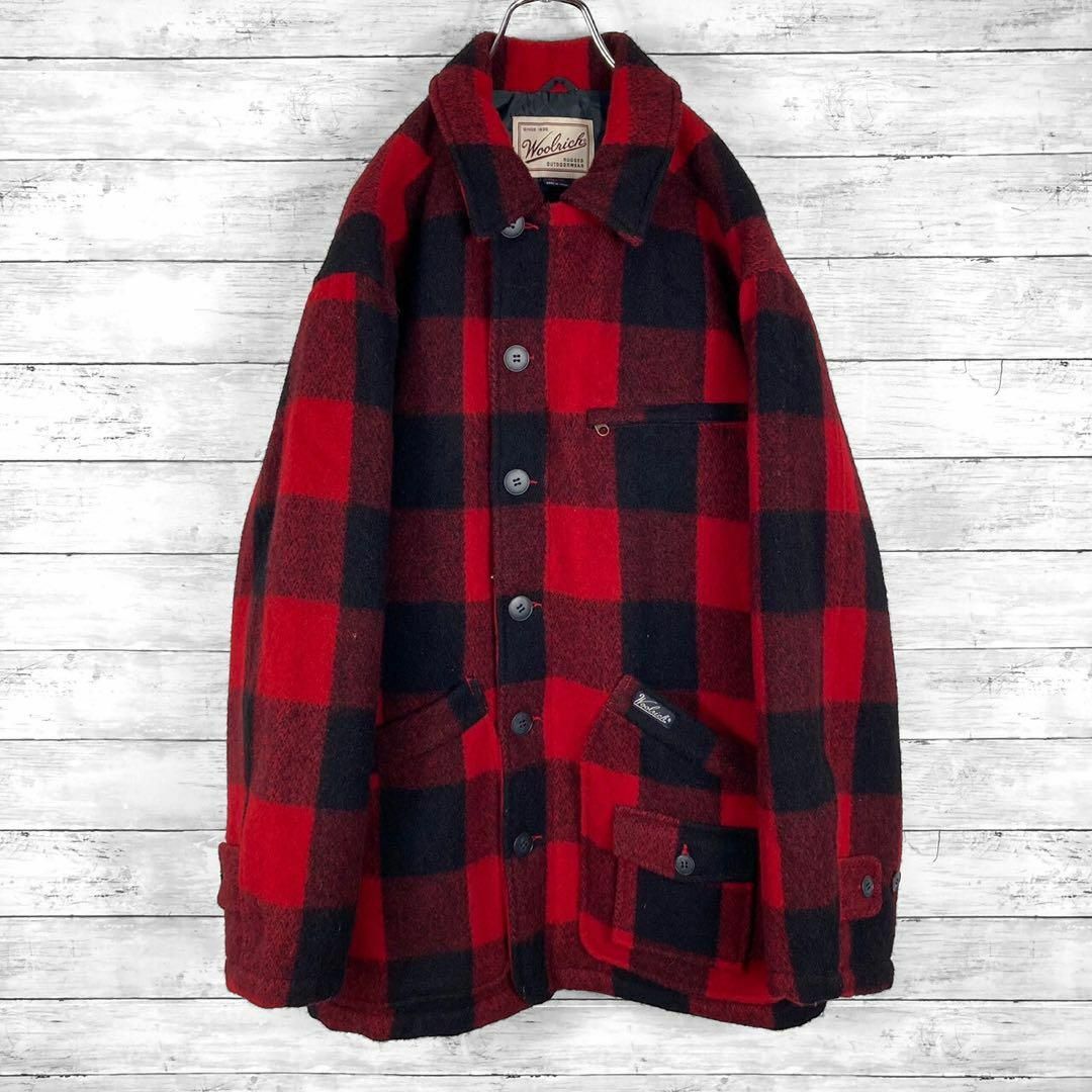 WOOLRICH(ウールリッチ)のウールリッチ 中綿入り ウールチェックコート レッド メンズ Mサイズ メンズのジャケット/アウター(チェスターコート)の商品写真