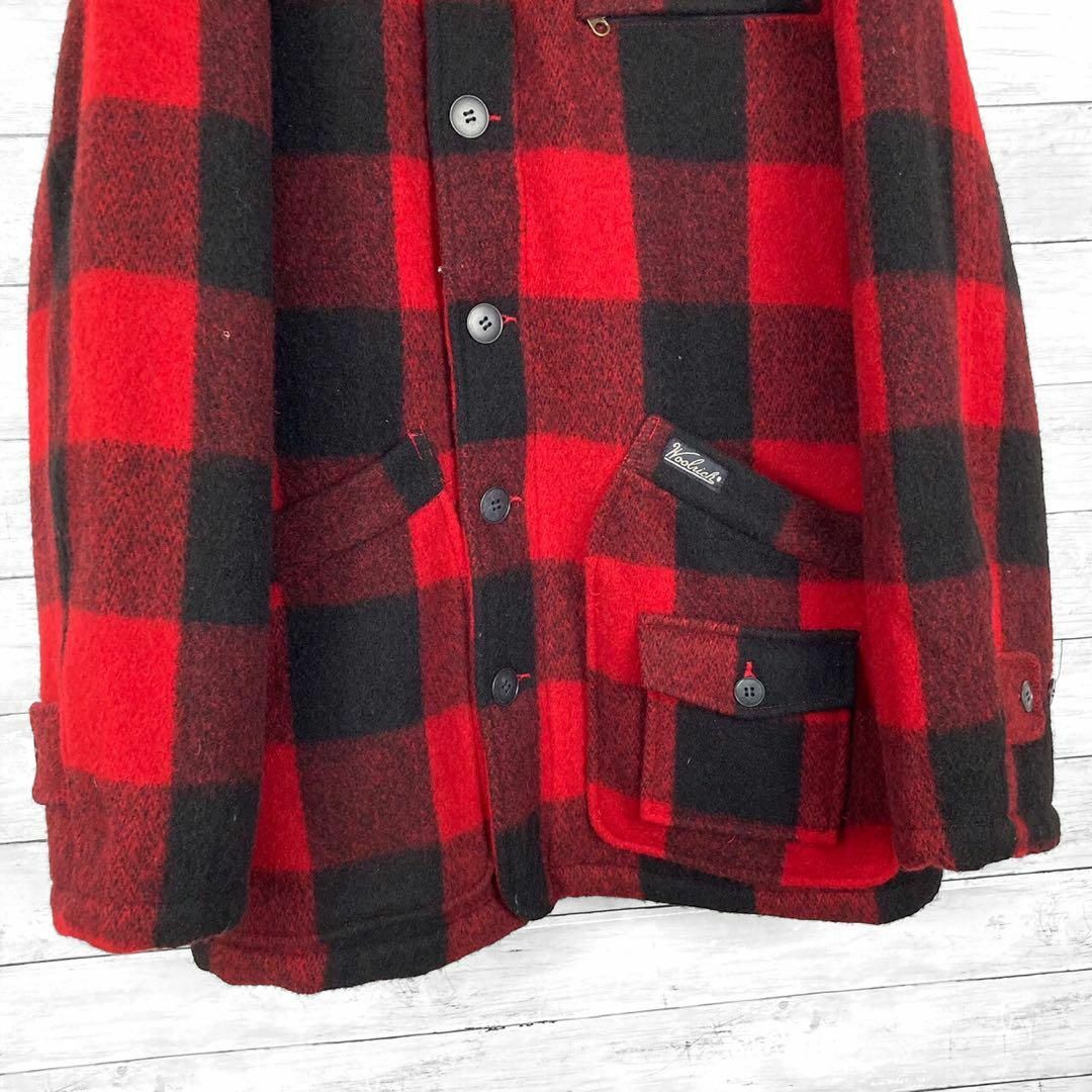 WOOLRICH(ウールリッチ)のウールリッチ 中綿入り ウールチェックコート レッド メンズ Mサイズ メンズのジャケット/アウター(チェスターコート)の商品写真