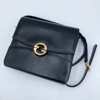 グッチ(Gucci)のGUCCI グッチ レザーショルダーバッグ ブラック GG オールド　本革(ショルダーバッグ)