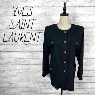 イヴサンローラン(Yves Saint Laurent)のイブサンローラン ノーカラージャケット ブラック レーヨン レディースSサイズ(ノーカラージャケット)