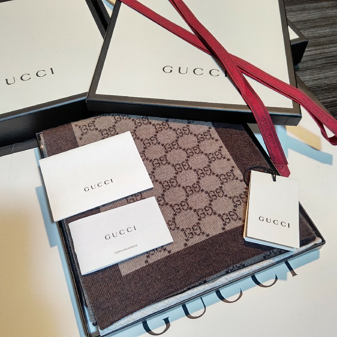 消費税無し ❤新品箱袋付❤GUCCI マフラー ストール ショール スカーフ❤ブラウン❤ 小物
