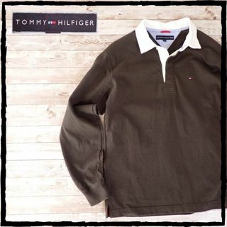 トミーヒルフィガー(TOMMY HILFIGER)の美品 トミーヒルフィガー 日本製 ラガーシャツ M ブラウン ロゴ 綿100％(ポロシャツ)