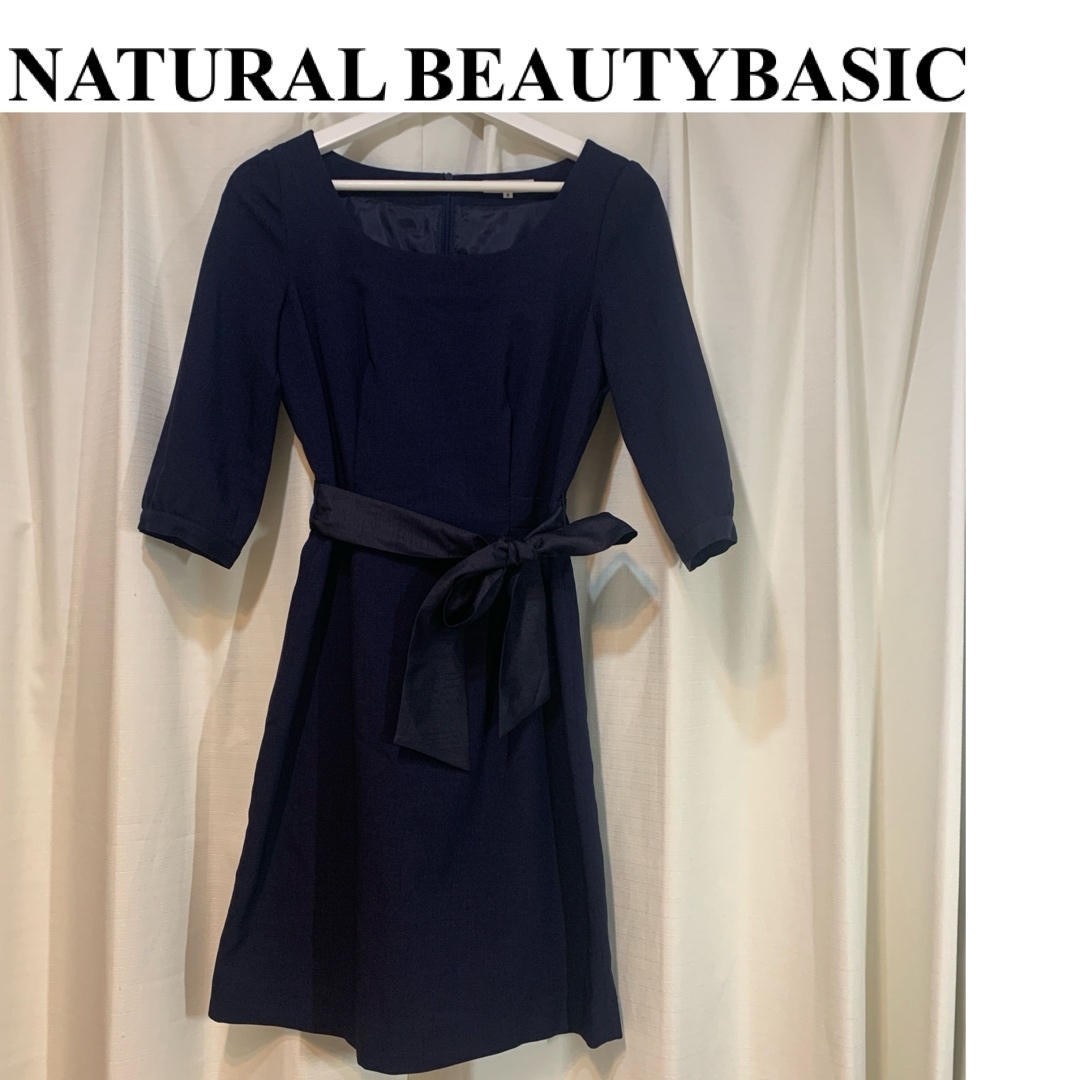 NATURAL BEAUTY BASIC(ナチュラルビューティーベーシック)の【NATURAL BEAUTY BASIC】ワンピースＳ紺色 レディースのワンピース(ひざ丈ワンピース)の商品写真