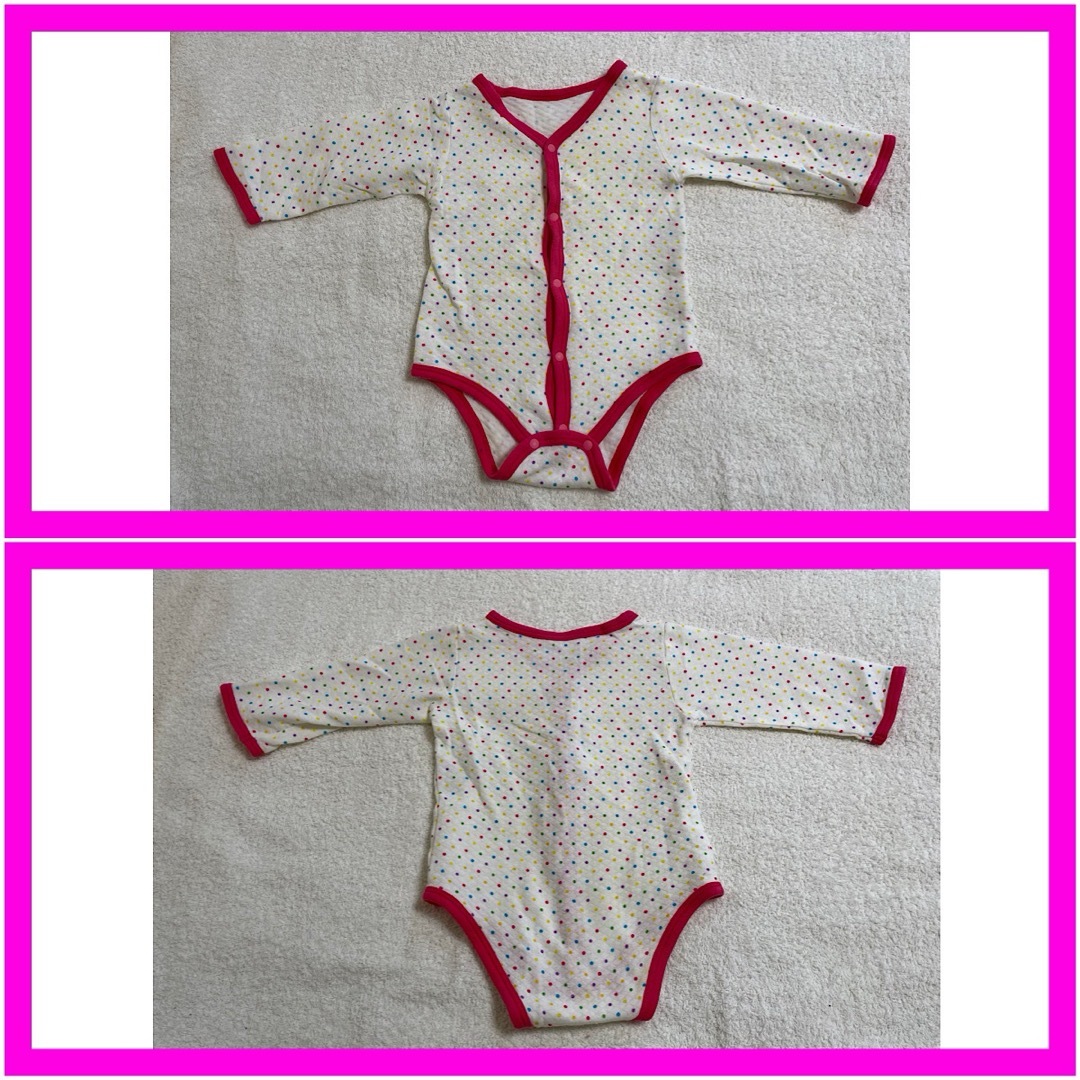 パジャマ ロンパース 4点セット 女の子 赤ちゃん カラフル リユース 中古品 キッズ/ベビー/マタニティのベビー服(~85cm)(パジャマ)の商品写真