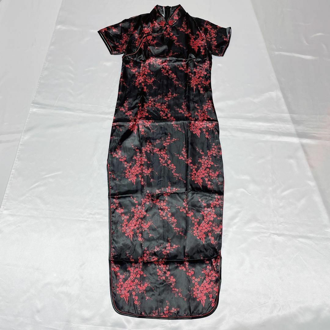 チャイナドレス レディース 4XL ロング 黒♡コスプレ 大きい セクシー 仮装 レディースのフォーマル/ドレス(ロングドレス)の商品写真