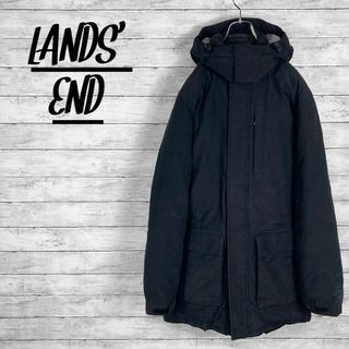 ランズエンド(LANDS’END)のランズエンド フーデッドダウンコート ダウンジャケット　ブラック メンズ(ダウンジャケット)