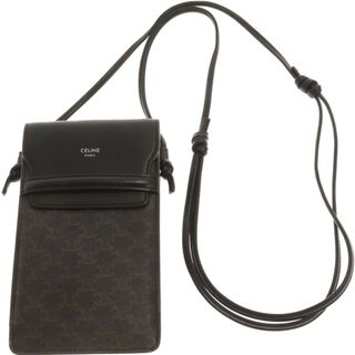 セリーヌ(celine)のCELINE セリーヌ Phone Pouch With Flap 10G332CQD フラップ付きモバイルポーチ トリオンフ キャンバス&ラムスキン ショルダーバッグ ブラック/ブラウン(ショルダーバッグ)