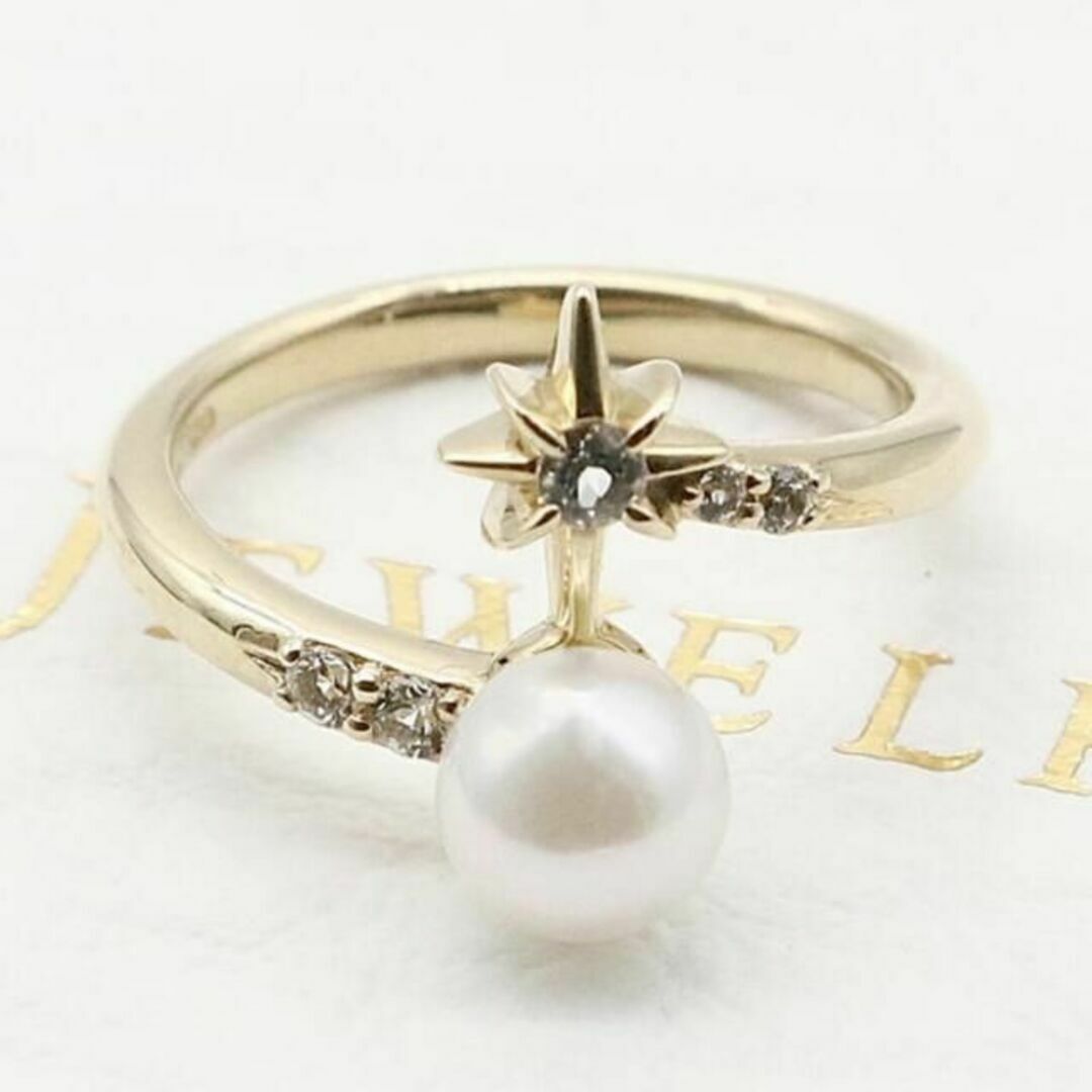 STAR JEWELRY(スタージュエリー)のスタージュエリー クロッシングスター リング k10 パール ホワイトトパーズ レディースのアクセサリー(リング(指輪))の商品写真