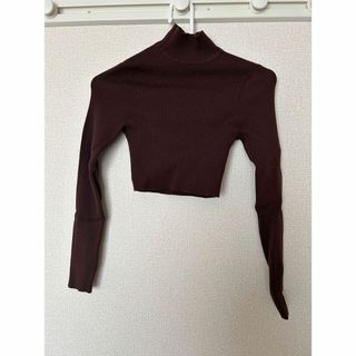 エイチアンドエム(H&M)のH&M クロップド　リブニットトップス　ブラウン(ニット/セーター)