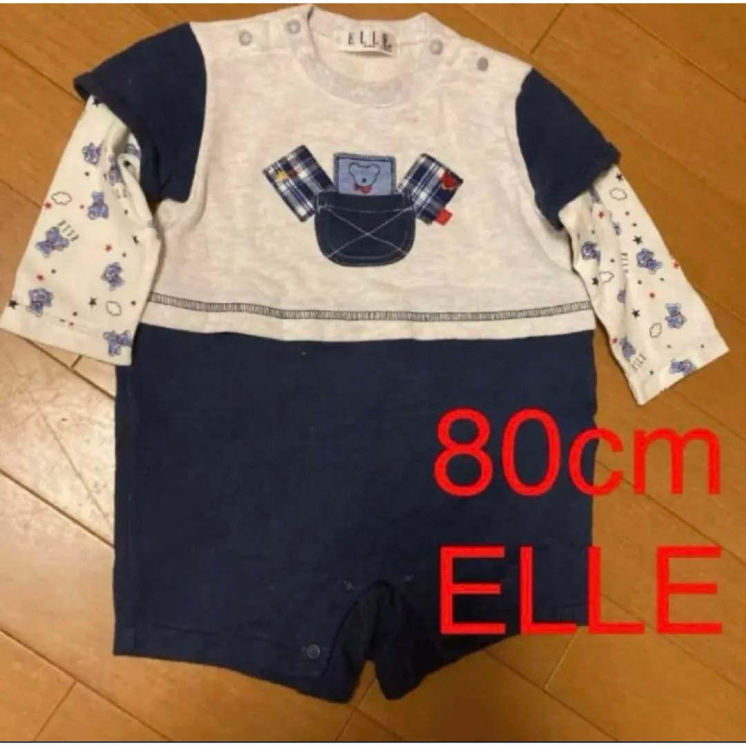 ELLE(エル)の80cm 男の子 長袖 ロンパース  カバーオール ELLE レトロ クマ キッズ/ベビー/マタニティのベビー服(~85cm)(カバーオール)の商品写真