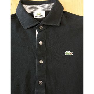 ラコステ(LACOSTE)のラコステ　七分袖　サイズ4　ポロシャツ　ブラック　美品(ポロシャツ)