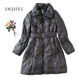 インディヴィ(INDIVI)の良品 INDIVI ミドル丈 ダウンコート 38 黒 Aライン(ダウンコート)