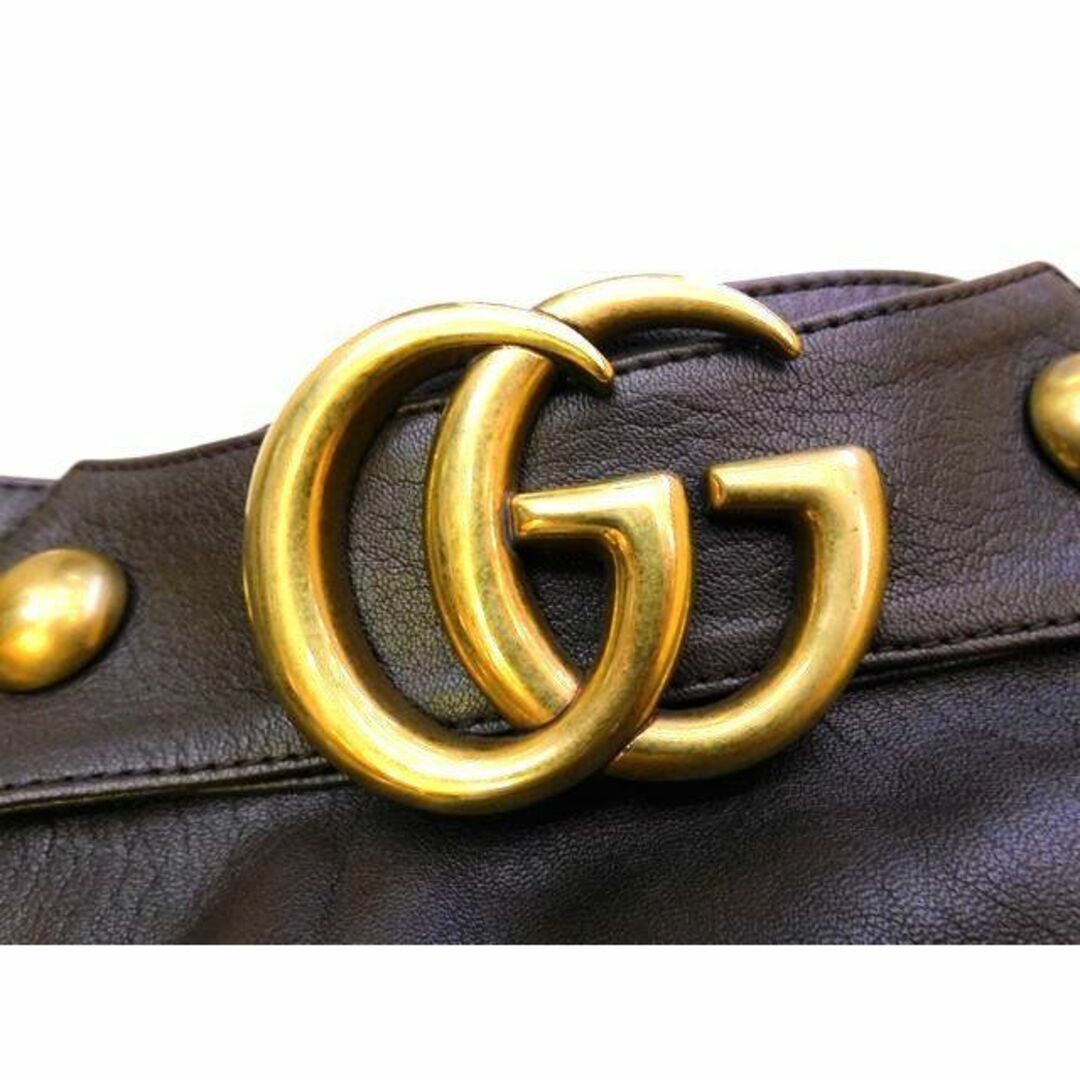 Gucci(グッチ)の美品 グッチ サイズ40 ■ 422591-XN578 GGマーモント ラムレザー 羊革 スカート ダークブラウン レディース GUCCI □5K レディースのスカート(ひざ丈スカート)の商品写真