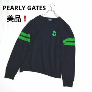 パーリーゲイツ(PEARLY GATES)の美品❗パーリーゲイツ　メンズ　ウールニットセーター　ブラック　4/M (ウエア)