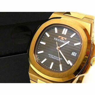 テクノス(TECHNOS)の美品 テクノス 時計 ■ T9556 デイト ステンレス ゴールドカラー ブラッ(腕時計(アナログ))