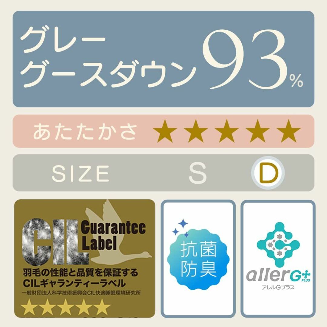 【色: ハンガリー産/GGD93%】アイリスプラザ 羽毛布団 グレーグースダウン インテリア/住まい/日用品の寝具(その他)の商品写真