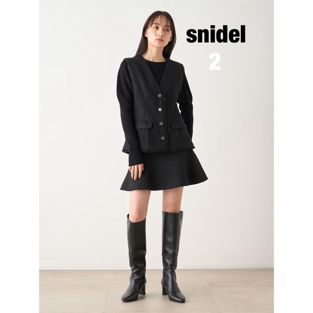 SNIDEL(スナイデル)のスナイデル　snidel ツイードミニスカート　ブラック 黒　２　Ｌ★新品 レディースのスカート(ミニスカート)の商品写真