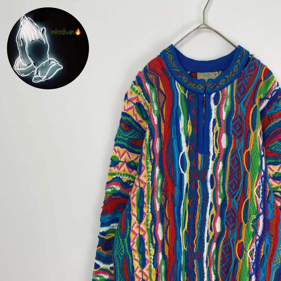 【幻の1点モノ】クージーCOOGI ジップモデル　XL 立体 編込み 3Dニット