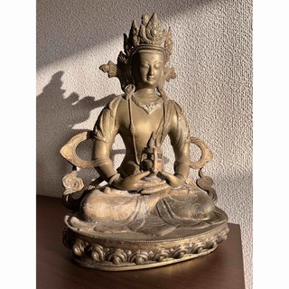 希少ネパール仏像白多羅菩薩ターラ菩薩 銅 真鍮鍍金銅仏観音立像 チベット 金銅像(金属工芸)