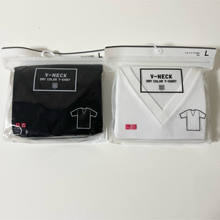 ユニクロ(UNIQLO)の新品　ユニクロ　ドライカラーtシャツ メンズ　半袖　l  vネック　黒　白(Tシャツ/カットソー(半袖/袖なし))