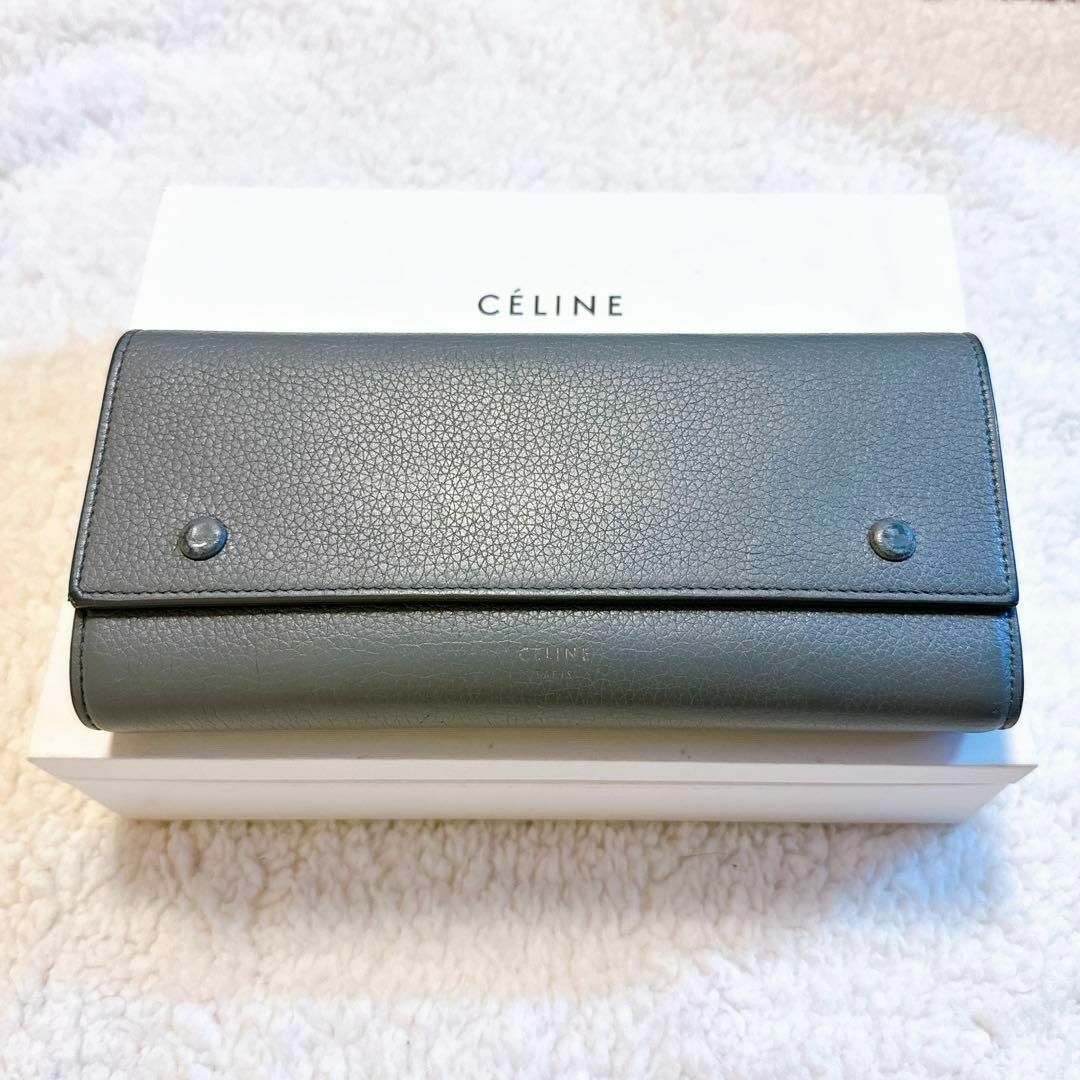 CELINE⭐️商品名セリーヌ ラージフラップ マルチファンクション 長財布　グレー