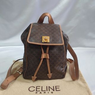 極 美品 CELINE セリーヌ ヴィンテージ ロゴ 金具 カーフ レザー 本革 リュックサック バックパック ボディバッグ パープル 25744実寸サイズ縦