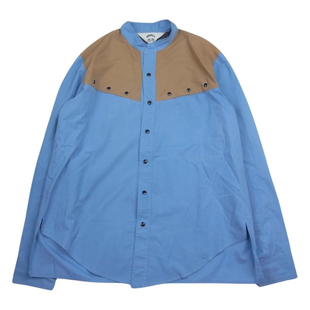 SUNSEA(サンシー)のSUNSEA サンシー 18AW 18A24 Vincents Shirt ノーカラー バンドカラー 長袖 シャツ ブルー系 2【中古】 メンズのトップス(シャツ)の商品写真