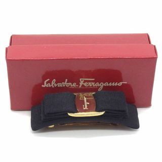 サルヴァトーレフェラガモ(Salvatore Ferragamo)の美品 フェラガモバレッタ ブラック x ゴールド　箱付き(バレッタ/ヘアクリップ)