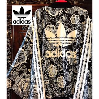 アディダス(adidas)のアディダス 希少 モノトーン 花柄 ドルマン ジャージ パーカー ブルゾン(ブルゾン)