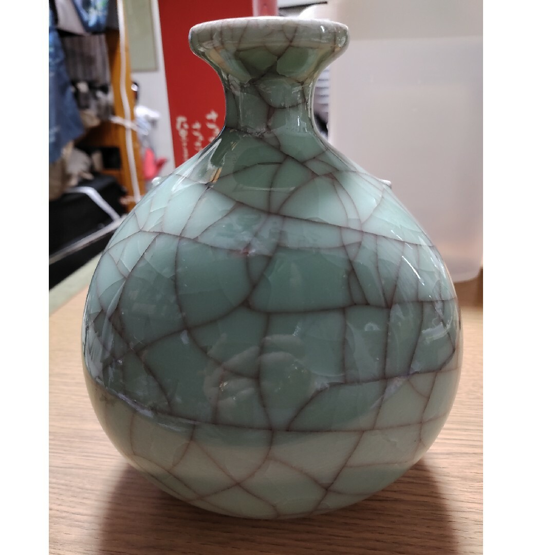 橘吉、たち吉、氷裂青磁の花瓶。美しい、青色。高級品。 エンタメ/ホビーの美術品/アンティーク(陶芸)の商品写真