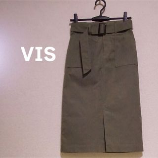 ヴィス(ViS)のVIS ビス　ひざ丈　スカート　ベルト付　タイト　カーキ　スリット　緑　グリーン(ひざ丈スカート)